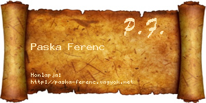 Paska Ferenc névjegykártya
